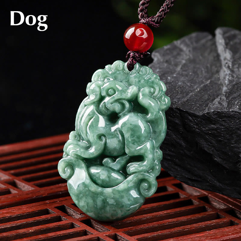 Buddha Stones Natural Jade 12 Chinese Zodiac Prosperity Necklace Pendant Fortune Jewel