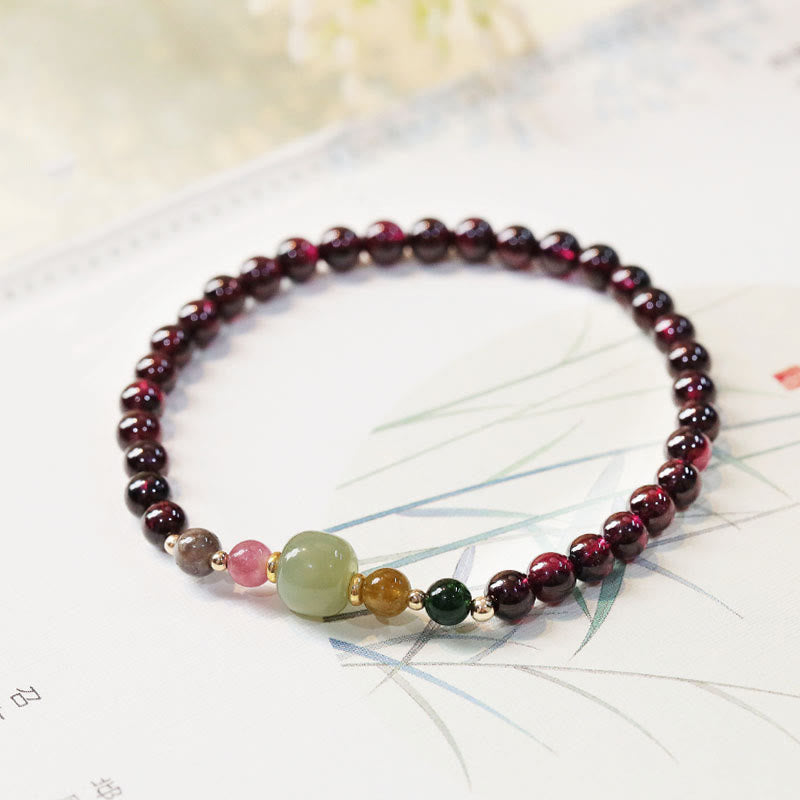 Fortune Jewel Natural Garnet Hetian Jade Tourmaline Bead Passion Bracelet