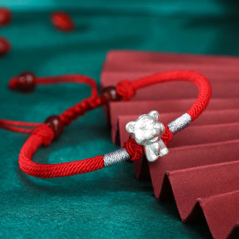 Fortune Jewel 999 Sterling Silver Chinese Zodiac Luck Strength Red String Bracelet