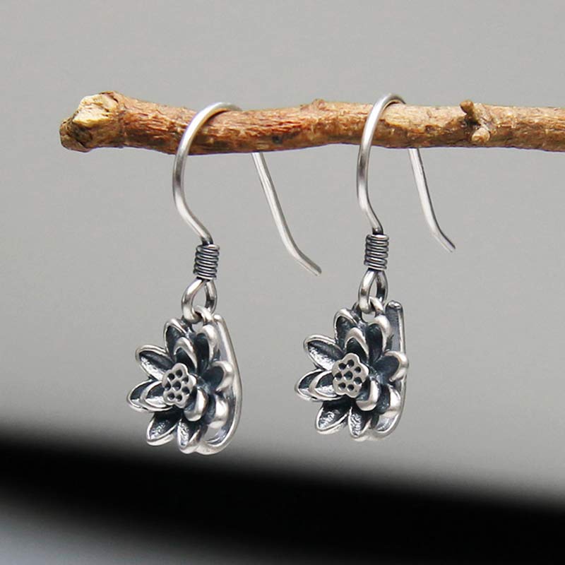 Fortune Jewel 925 Sterling Silver Lotus Flower Enlightenment Earrings Fortune Jewel