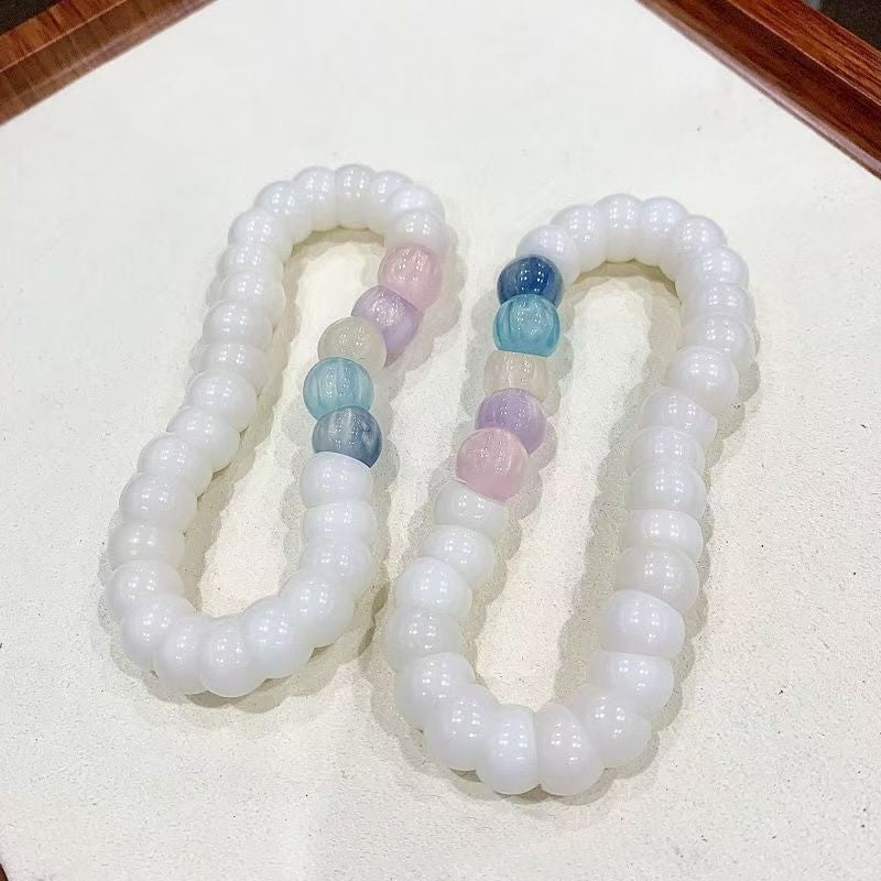Buddha3bodhi 12mm Angled-Cut White Bodhi Bracelet with Rainbow Cat's Eye Beads