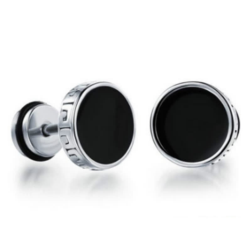 Fortune Jewel Cool Men Titanium Steel Balance Round Stud Earrings
