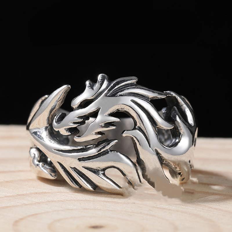 Fortune Jewel Dragon Pattern Protection Strength Adjustable Ring Fortune Jewel