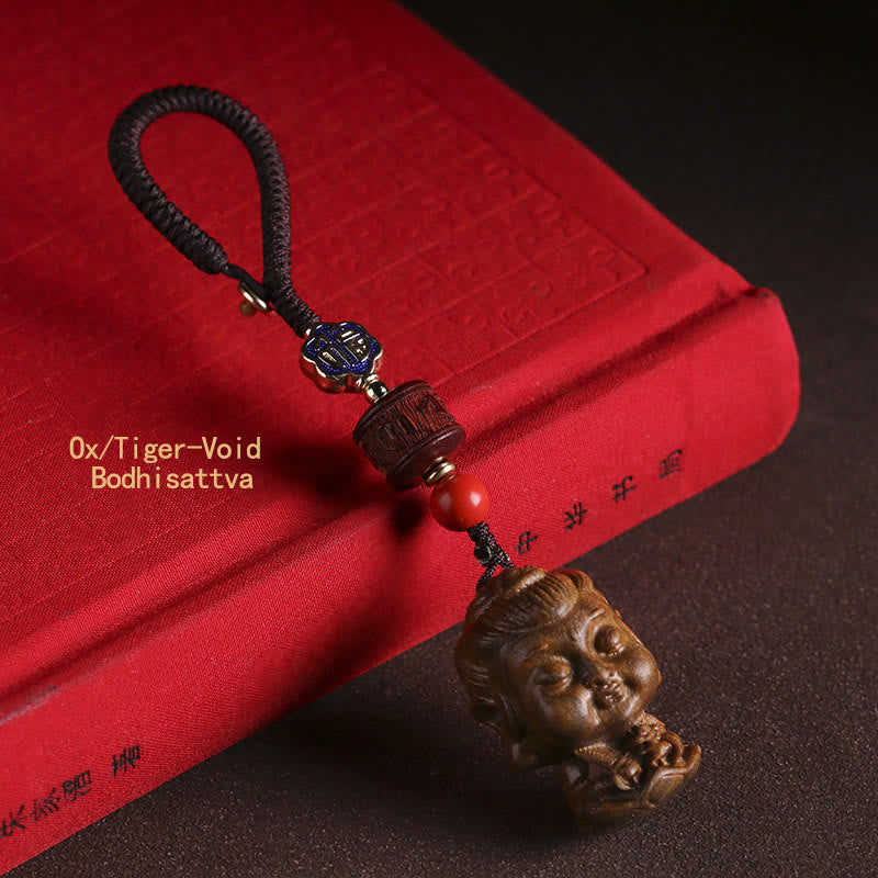 Buddha Stones Chinese Zodiac Natal Buddha Green Sandalwood Om Mani Padme Hum Peace Key Chain