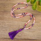 Fortune Jewel 108 Mala Beads Amethyst Rose Quartz Spiritual Healing Tassel Bracelet