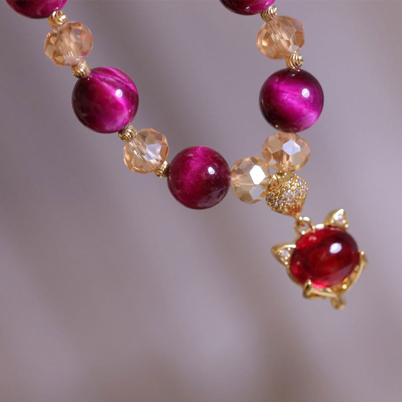 Fortune Jewel Red Tiger Eye PiXiu Fox Protection Self Confidence Bracelet