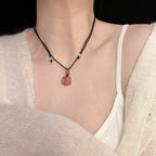Fortune Jewel Strawberry Quartz Lovely Cat Paw Claw Healing Necklace Pendant
