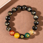 Fortune Jewel Gold Sheen Obsidian Rainbow Obsidian Black Obsidian Five Directions Gods of Wealth Bracelet