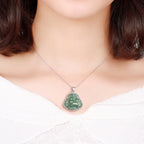 Fortune Jewel Laughing Buddha Natural Jade Luck Prosperity Necklace Titanium Steel Chain Pendant Fortune Jewel