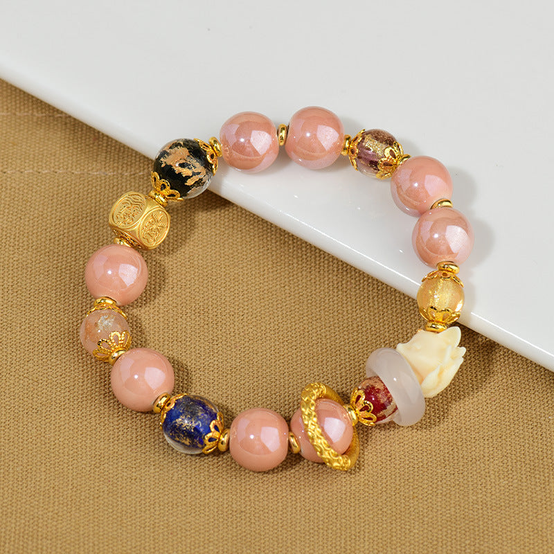 Fortune Jewel Tibetan Incense Ash Liuli Glass Bead Luck Protection Nine Tailed Fox Bracelet