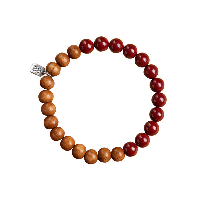 Fortune Jewel 925 Sterling Silver Peach Wood Cinnabar Ward Off Evil Spirits Bracelet