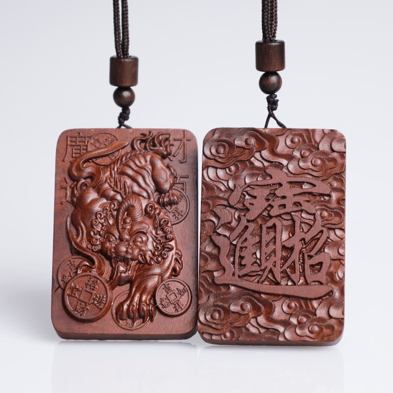 Fortune Jewel Natural Lightning Struck Jujube Wood PiXiu Copper Coin Good Fortune Necklace Pendant