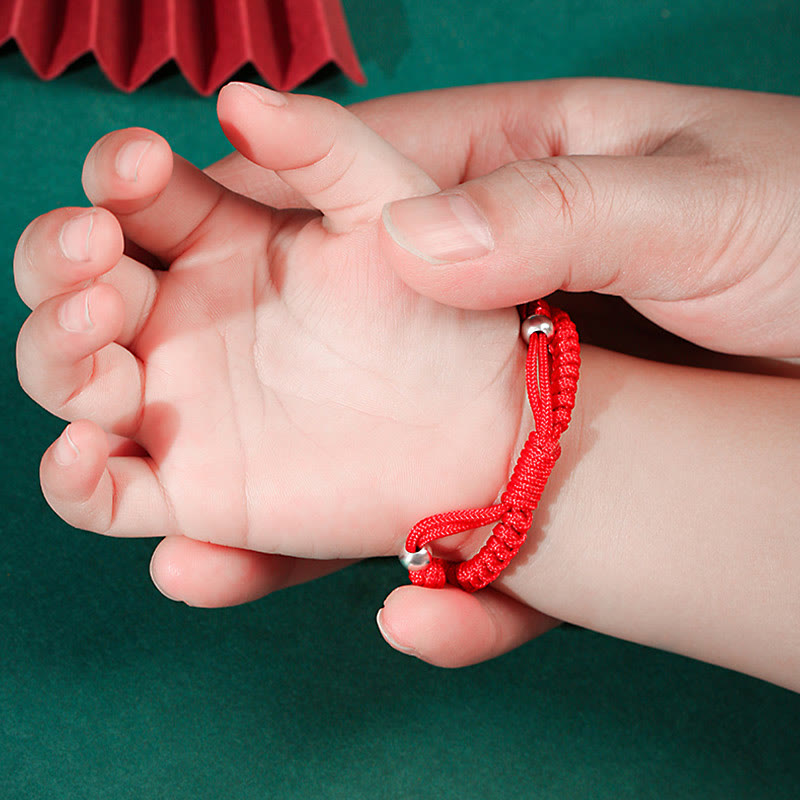Fortune Jewel 999 Sterling Silver Chinese Zodiac Red Rope Luck Handcrafted Kids Bracelet Fortune Jewel