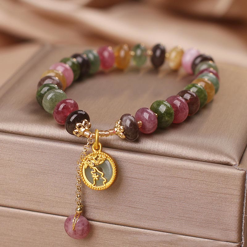 Fortune Jewel Colorful Tourmaline Cute Flower Rabbit Charm Love Bracelet