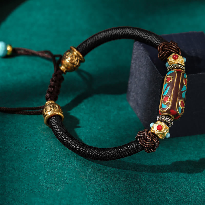 Fortune Jewel Handmade Tibetan Turquoise Om Mani Padme Hum Strength Braided Bracelet