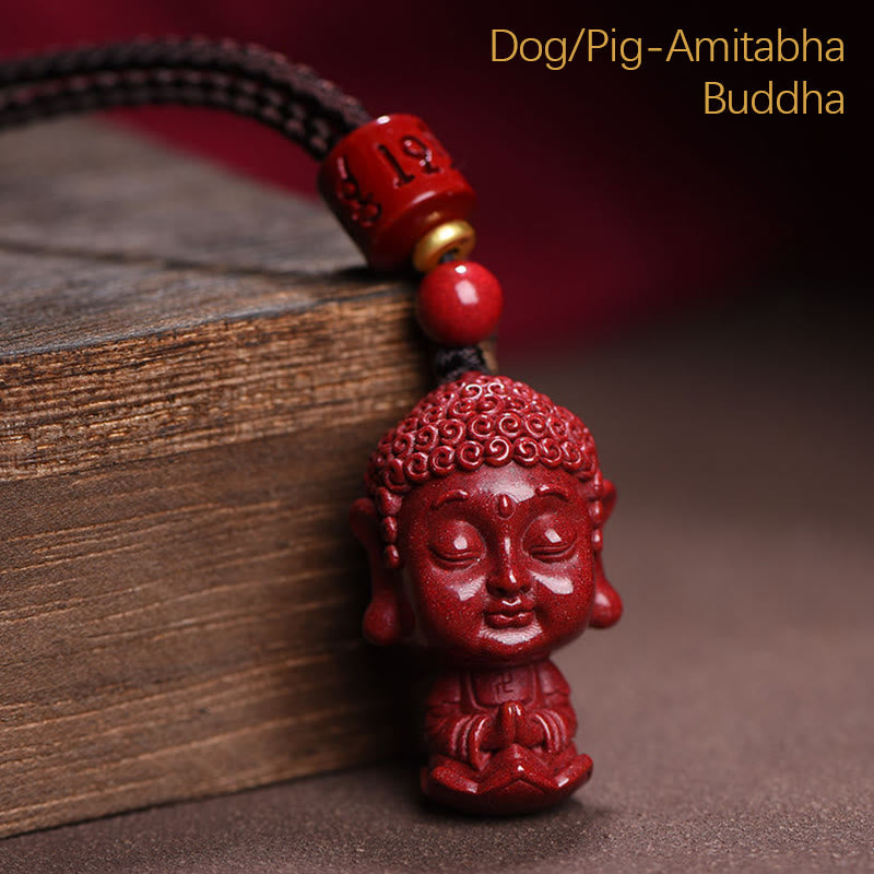 Fortune Jewel Chinese Zodiac Natal Buddha Natural Cinnabar Amulet Keep Away Evil Spirits Necklace Pendant
