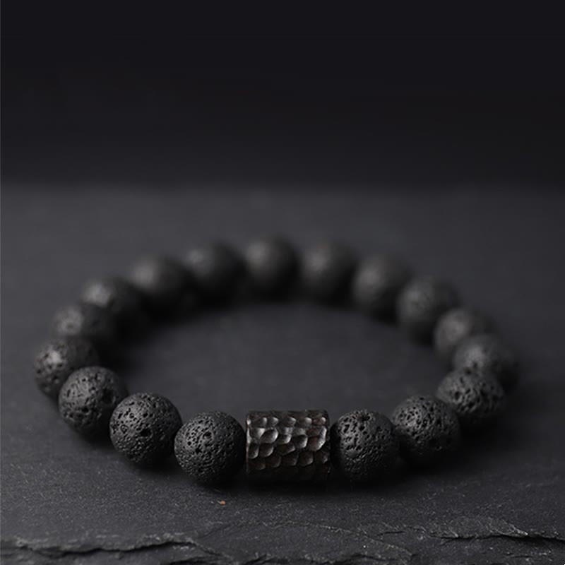 Fortune Jewel Lava Rock Ebony Wood Tiger Eye Healing Bracelet