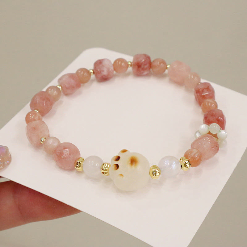 Fortune Jewel Green Agate Sun Stone Cat's Eye Bodhi Seed Cat Paw Support Bracelet
