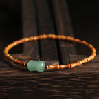 Buddha Stones Natural Olive Pit Green Aventurine Bamboo Pattern Luck Bracelet