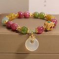 Fortune Jewel Colorful Tourmaline Peace Buckle Charm Wisdom Bracelet