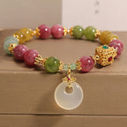 Fortune Jewel Colorful Tourmaline Peace Buckle Charm Wisdom Bracelet
