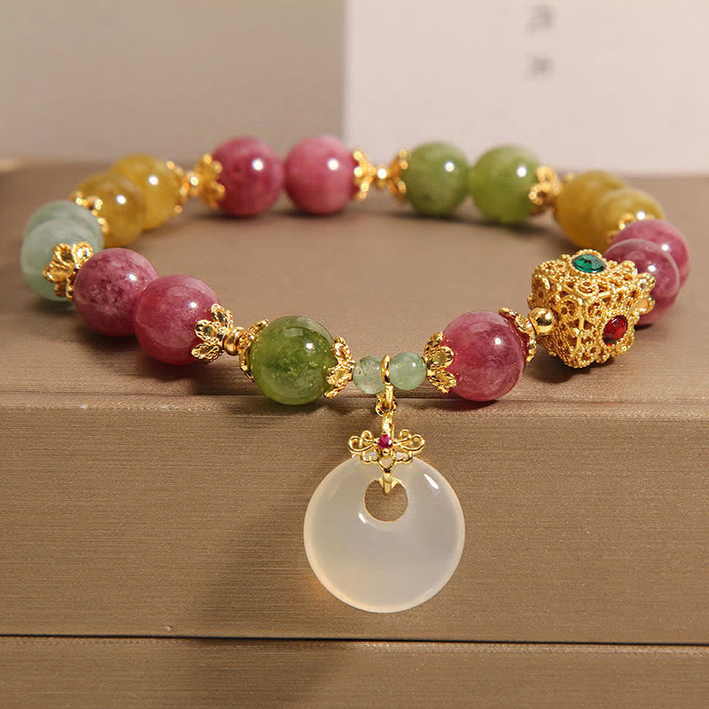 Fortune Jewel Colorful Tourmaline Peace Buckle Charm Wisdom Bracelet