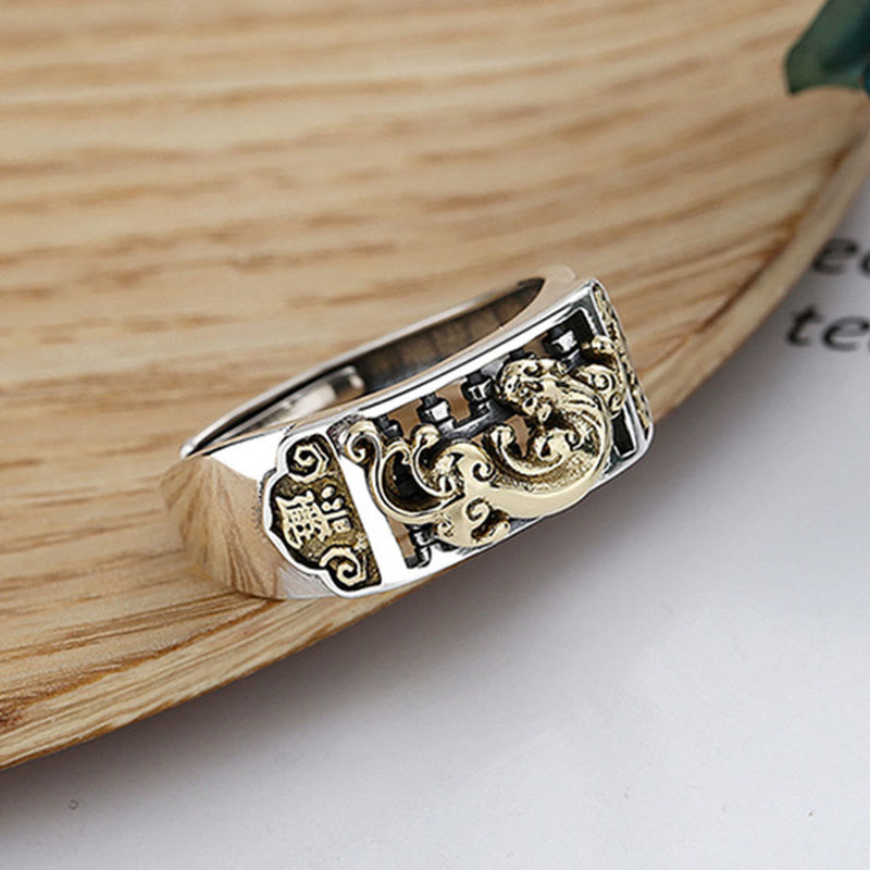 Fortune Jewel 925 Sterling Silver PiXiu Luck Wealth Adjustable Ring