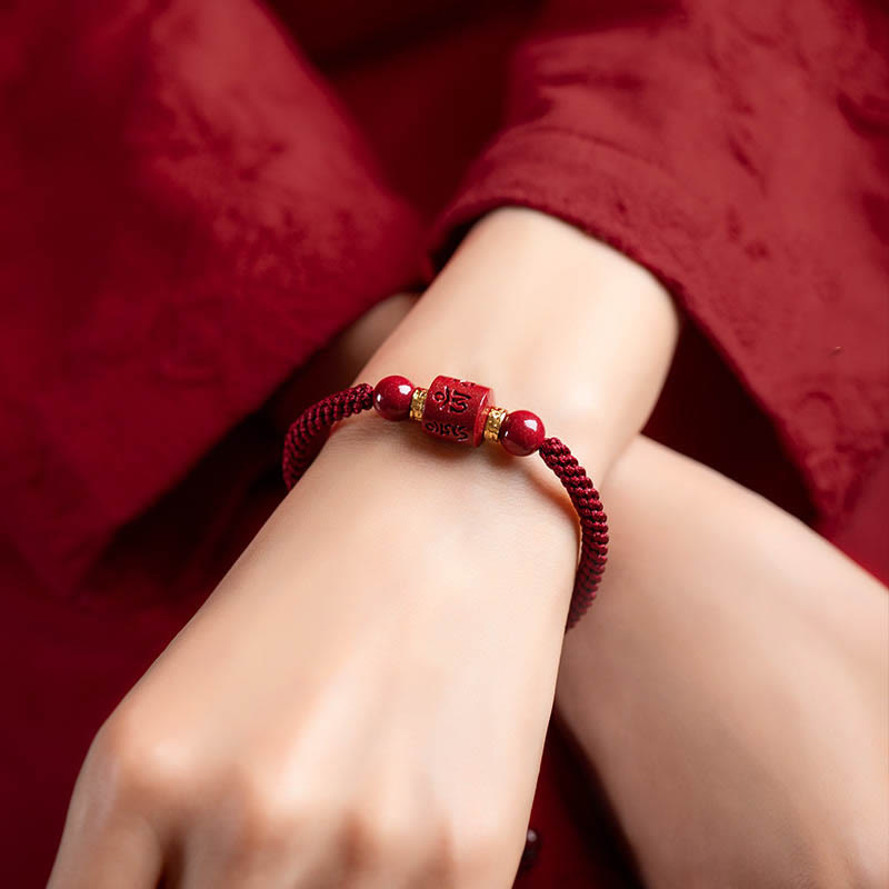 Fortune Jewel Tibet Cinnabar Om Mani Padme Hum Engraved Blessing Braided Bracelet