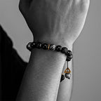 Fortune Jewel Black Obsidian Lava Rock Stone Yin Yang Strength Bracelet
