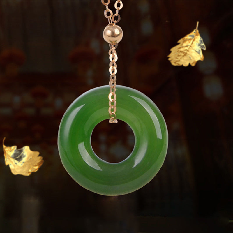 Round Cyan Jade Healing 14k Gold Plated Copper Necklace Pendant