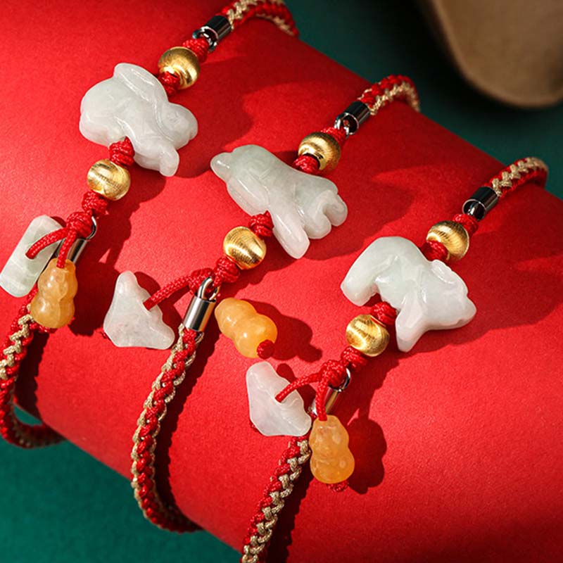 Fortune Jewel Chinese Zodiac Jade Prosperity Red String Bracelet Anklet - Fortune Jewel