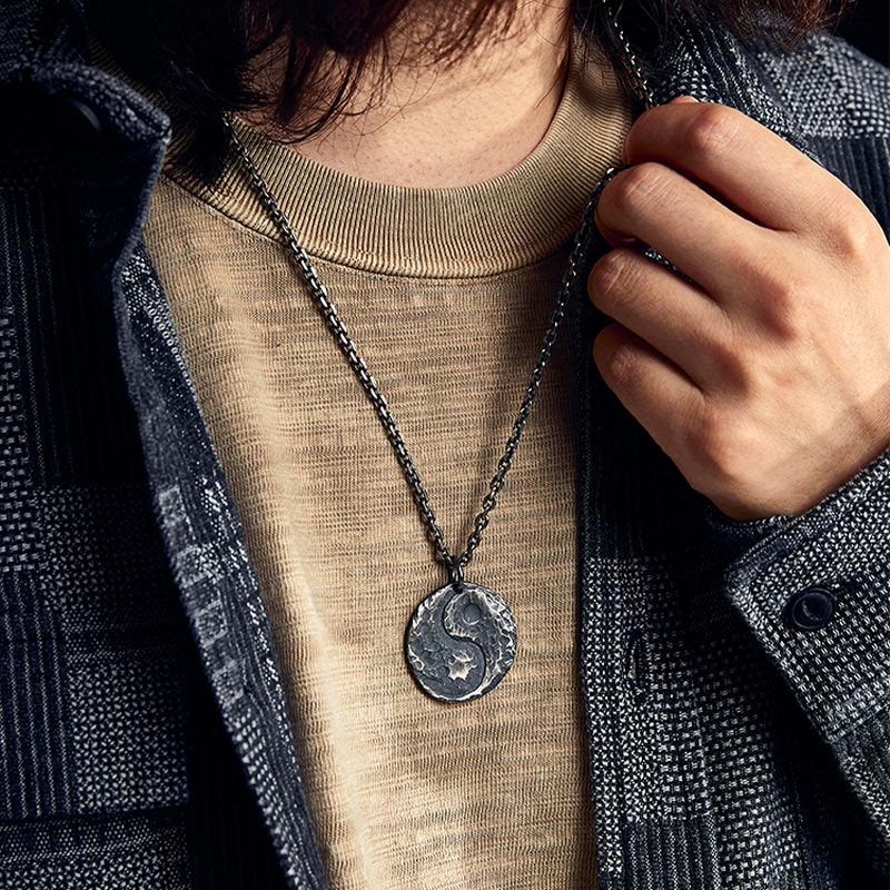 Fortune Jewel 990 Sterling Silver Yin Yang Hammer Texture Harmony Necklace Pendant Fortune Jewel