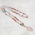 Fortune Jewel Natural Rose Quartz Crystal Stone Healing Arrowhead Necklace Pendant