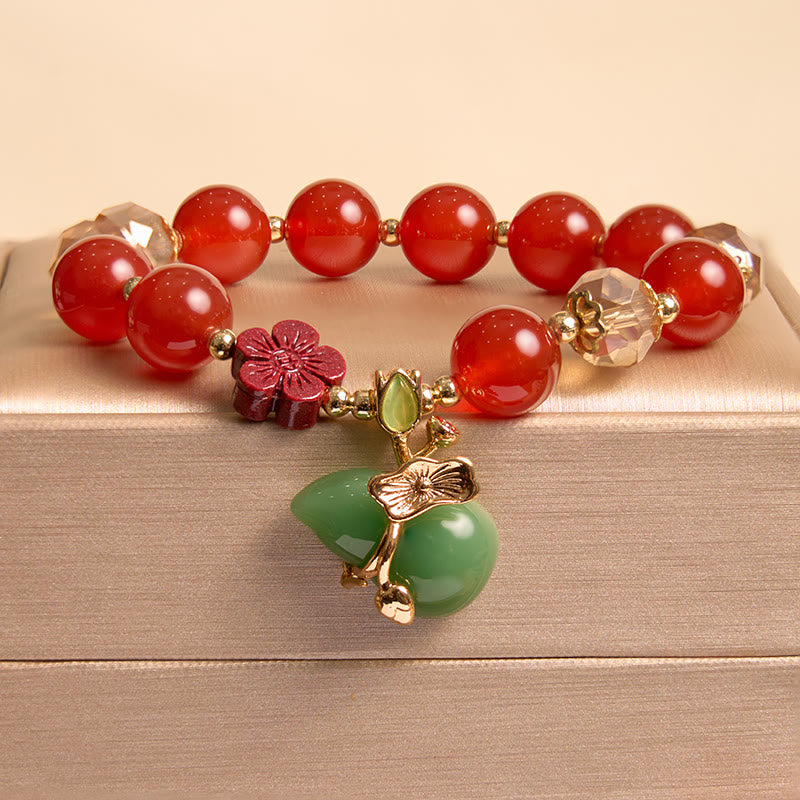 Fortune Jewel Natural Red Agate Green Agate Gourd Cinnabar Flower Beads Confidence Bracelet