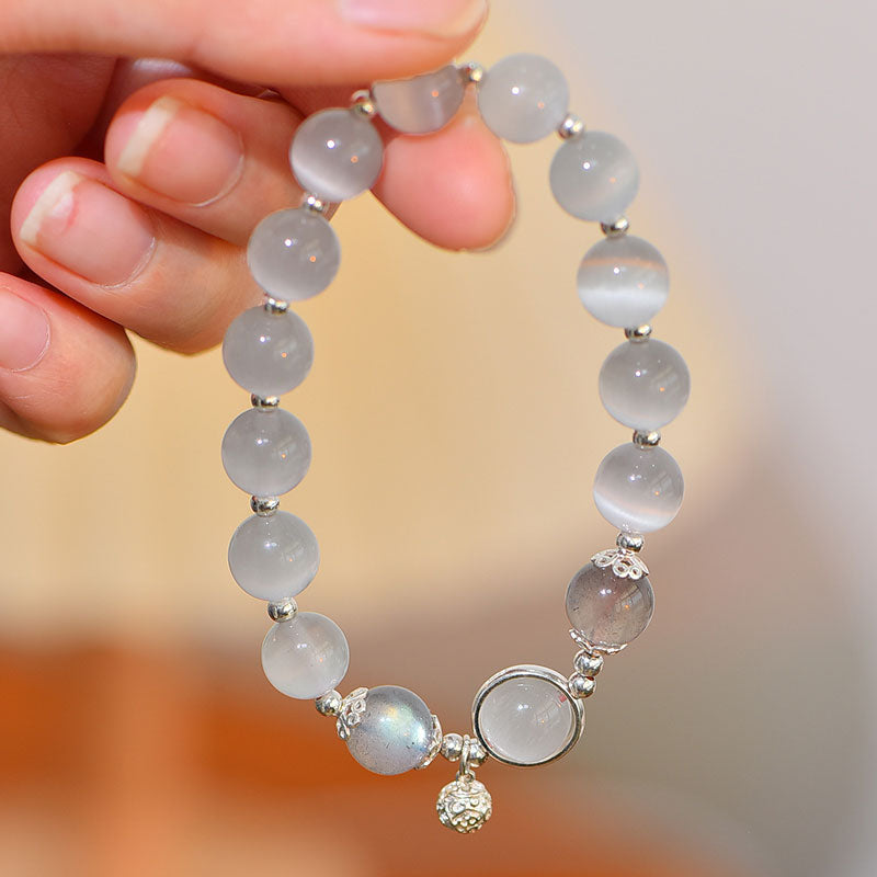 Fortune Jewel 925 Sterling Silver Cat Eye Moonstone Love Support Bracelet