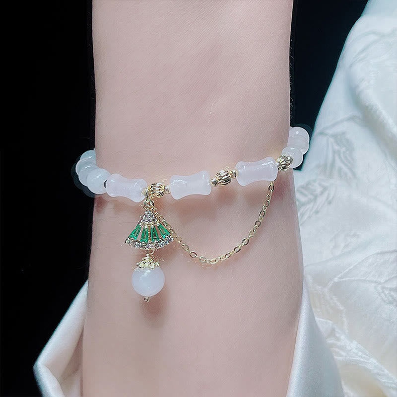 Fortune Jewel Tianshan White Jade Bamboo Pattern Luck Blessing Bracelet