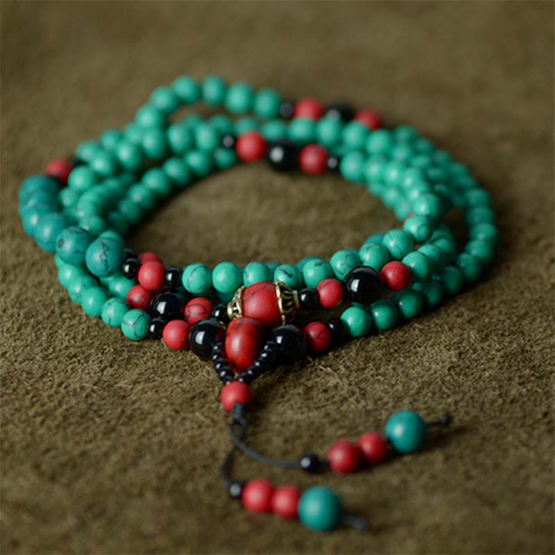 Fortune Jewel Turquoise Black Onyx Red Turquoise Bead Protection Bracelet