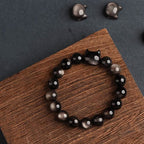 Fortune Jewel Gold Sheen Obsidian Silver Sheen Obsidian Lovely Paw Lucky Cat Protection Bracelet