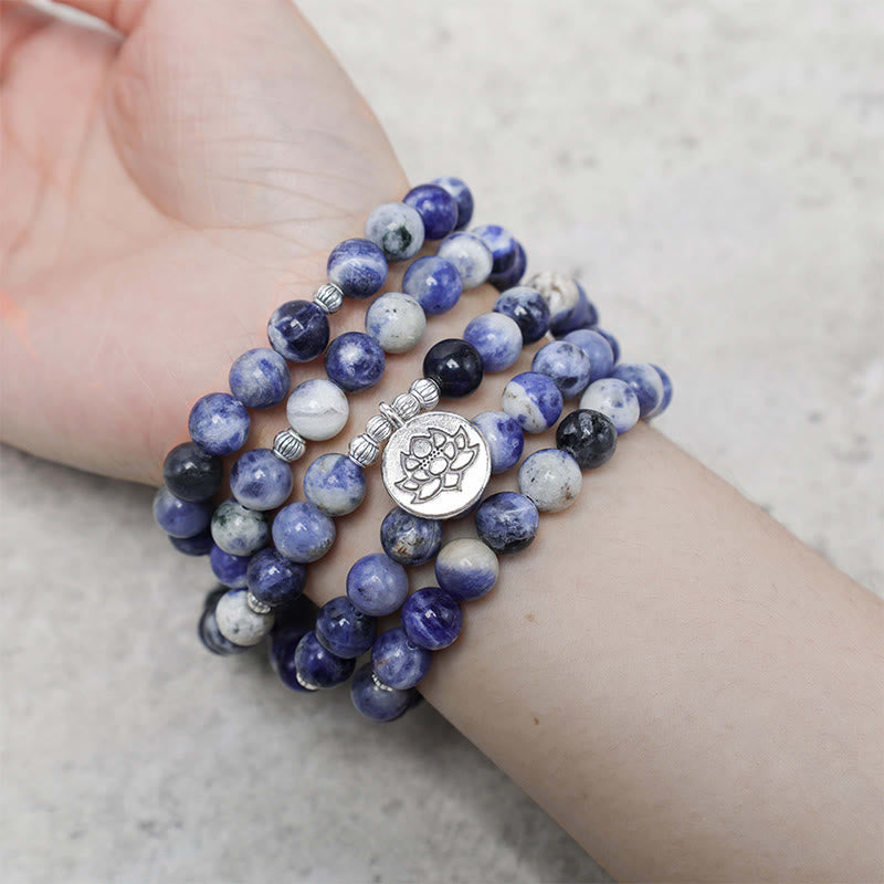 Fortune Jewel Natural Blue Aventurine Lotus Peace Necklace Bracelet