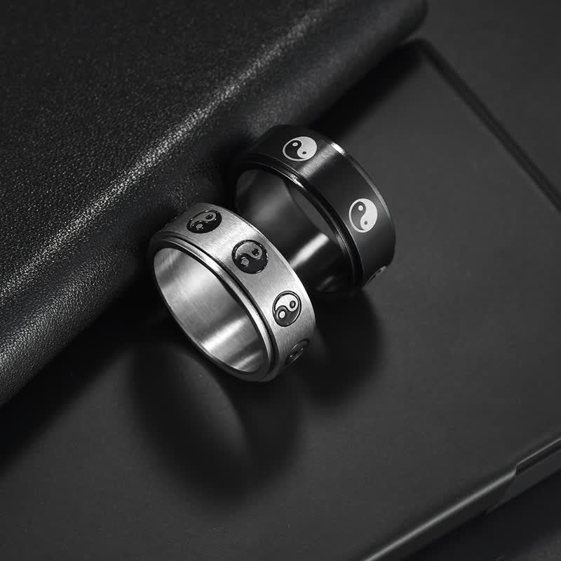 Fortune Jewel Yin Yang Titanium Steel Balance Rotatable Ring Fortune Jewel