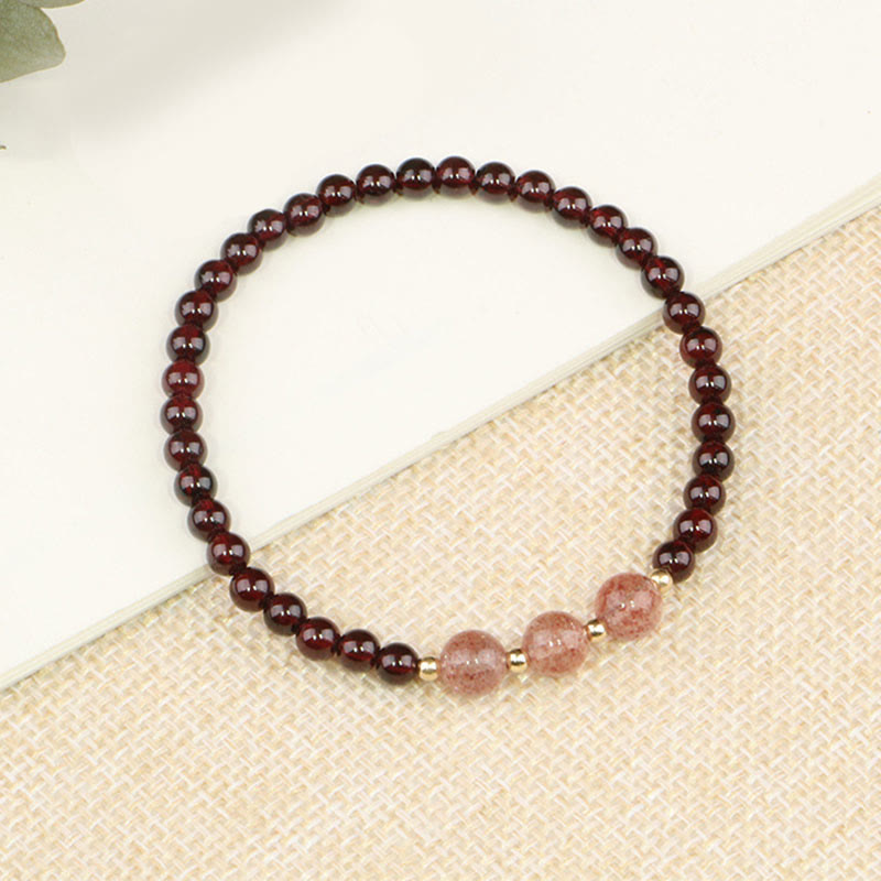 Fortune Jewel Natural Garnet Strawberry Quartz Calm Bracelet