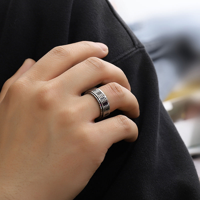 Fortune Jewel Bagua Yin Yang Titanium Steel Balance Rotatable Ring Fortune Jewel