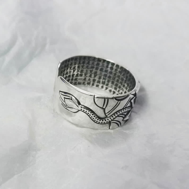 Fortune Jewel 999 Sterling Silver Lotus Symbol Heart Sutra Protection Ring Fortune Jewel