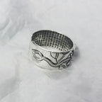 Fortune Jewel 999 Sterling Silver Lotus Symbol Heart Sutra Protection Ring Fortune Jewel