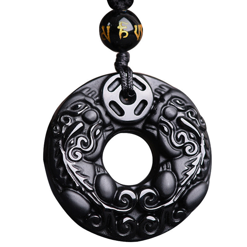 Fortune Jewel Pixiu Obsidian Wealth Pendant Necklace
