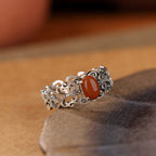 Fortune Jewel 925 Sterling Silver Vintage Red Agate Self-acceptance Calm Ring