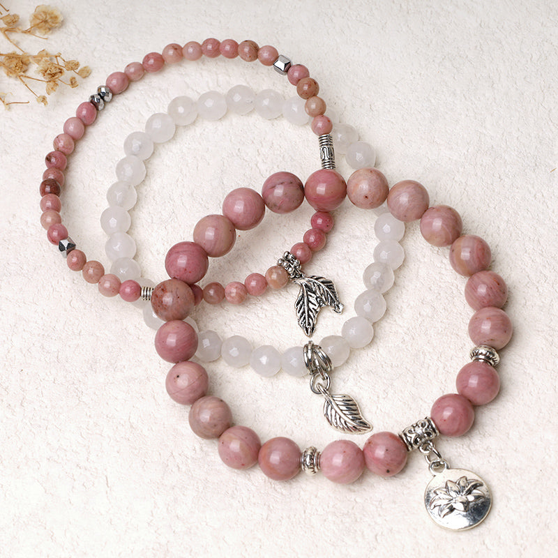 Fortune Jewel 3PCS Natural Quartz Crystal Beaded Healing Energy Lotus Bracelet