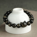 Fortune Jewel Gold Sheen Obsidian Silver Sheen Obsidian Lovely Paw Lucky Cat Protection Bracelet