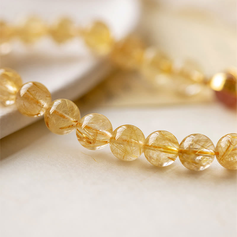 Fortune Jewel Golden Rutilated Quartz Strawberry Quartz Star Protection Bracelet