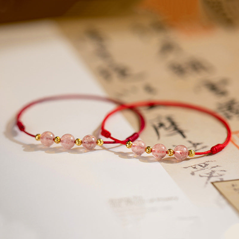 Fortune Jewel Strawberry Crystal Beads Luck Red String Anklet
